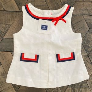 🆕Janie and Jack White top with red & blue - 12-18M